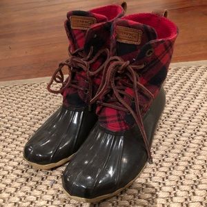 Sperry topsider plaid rain boots, women’s